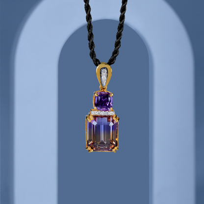 Natural Ametrine and 18K Yellow Gold Diamond Pendant