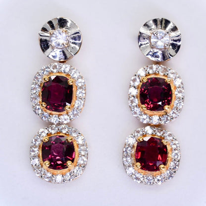 Natural Spinel and White Sapphire 18K Yellow Gold Halo Earrings