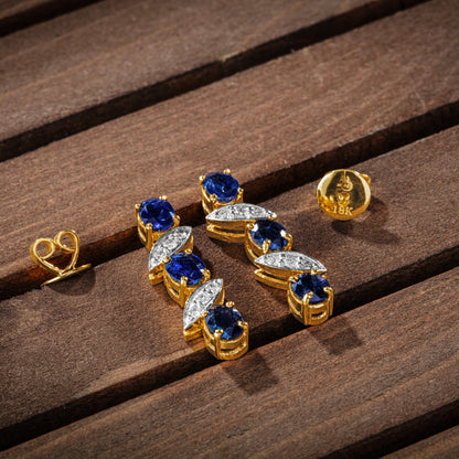 Natural Burmese Sapphire & Diamond Spark Earrings 18K Yellow Gold