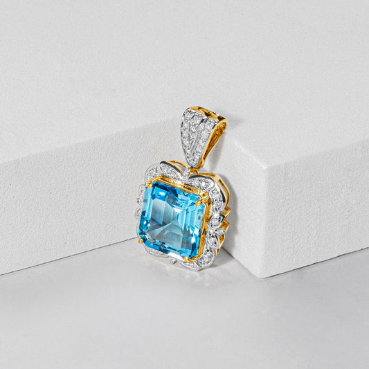 Natural Blue Topaz Diamond Pendant