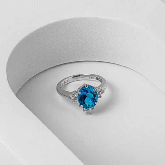 Natural Blue Topaz and Diamond 14K Yellow Gold Ring