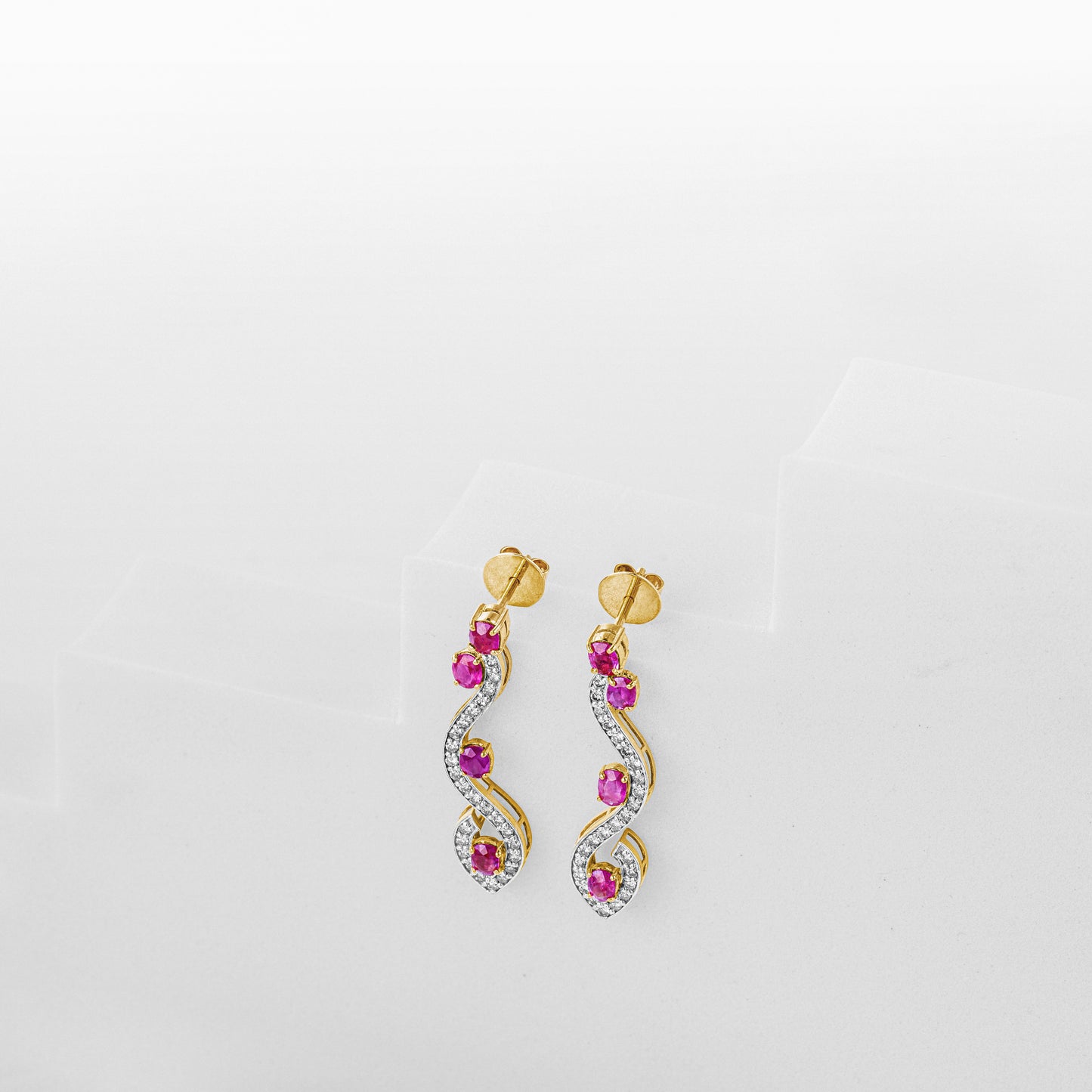 Natural Burmese Pink Sapphire and Diamond 18K Yellow Gold Earrings