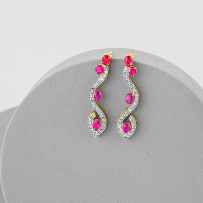 Natural Burmese Pink Sapphire and Diamond 18K Yellow Gold Earrings