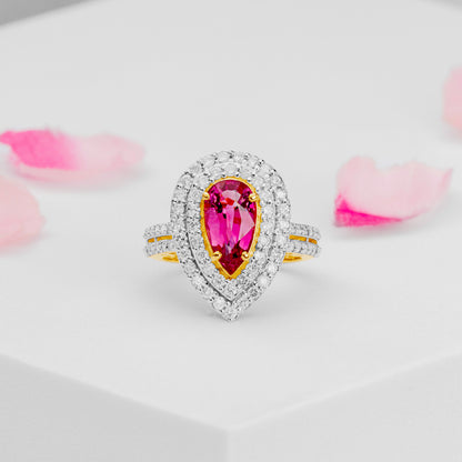 Natural 2.5ct Burmese Pink Spinel and Diamond 18K Yellow Gold Halo Ring