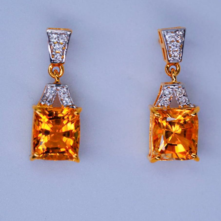 Natural Citrine and Diamond 18K Yellow Gold Earrings