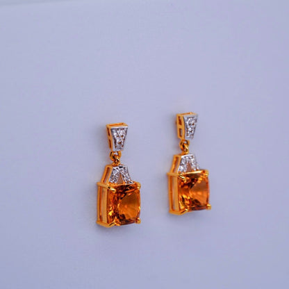 Natural Citrine and Diamond 18K Yellow Gold Earrings