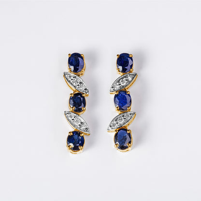 Natural Burmese Sapphire & Diamond Spark Earrings 18K Yellow Gold