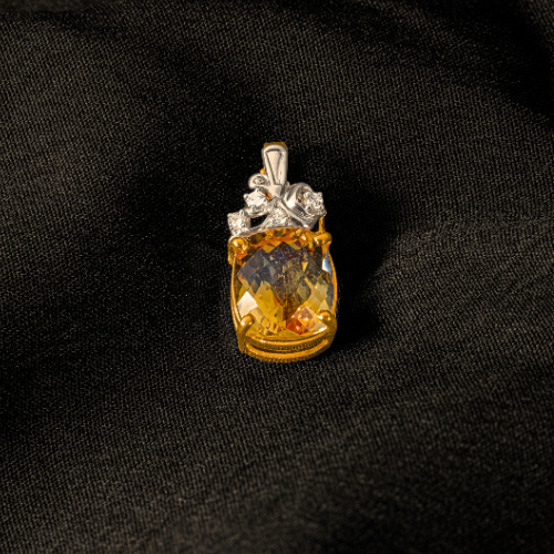 Natural Citrine and Diamond Sunlit 18K Yellow Gold Pendant